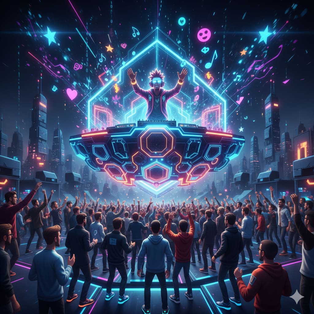 آواتارهای مرد در حال حضور در یک کنسرت مجازی