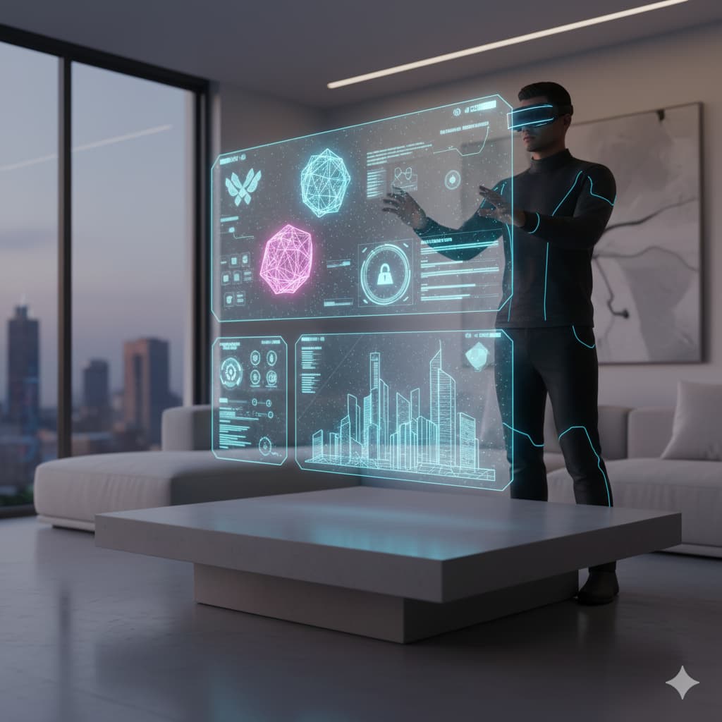 آواتار مرد در حال بررسی اشیای سه‌بعدی